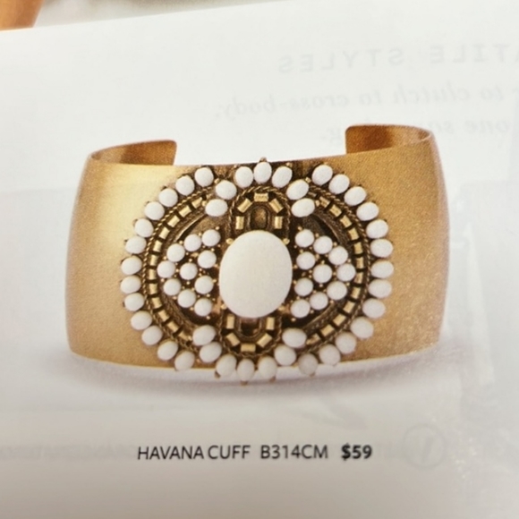 Stella & Dot Havana Statement Brass Cuff  Ivory Cabochons Medallio - Picture 7 of 10